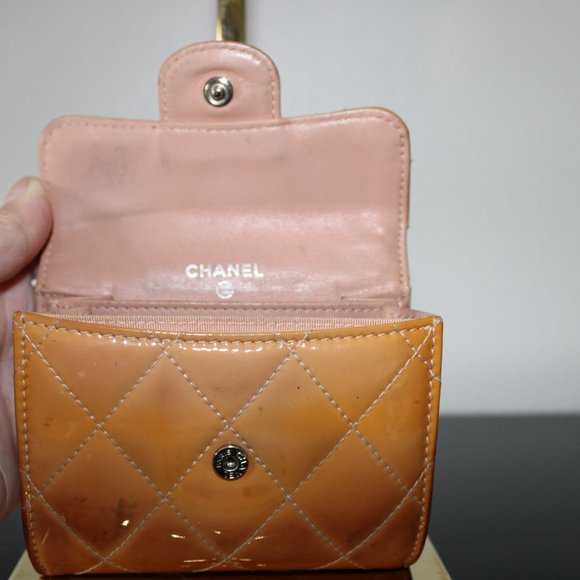 💗Chanel Authentic Classic Small Flap Wallet Lambskin Patten Leather CC Logo - Picture 3 of 13